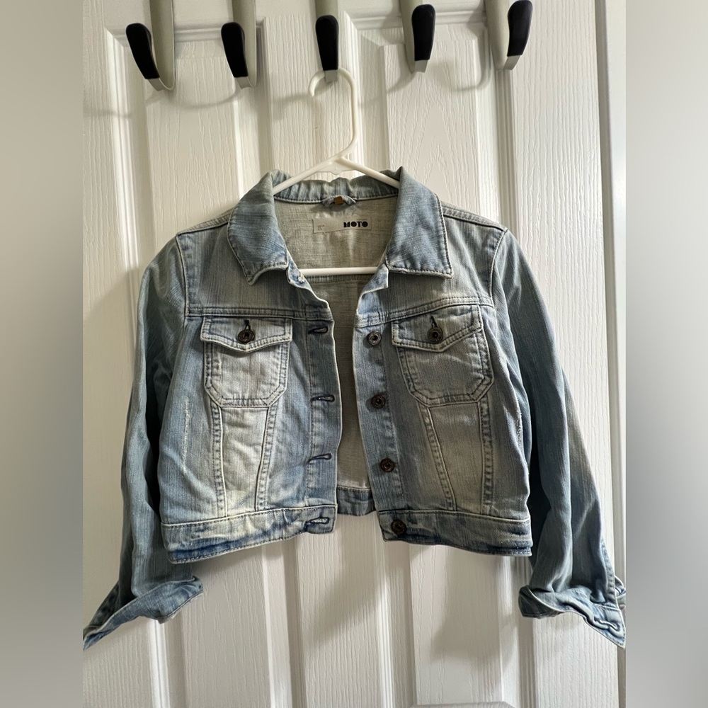 Topshop Faded Crop Blue Jean Jacket